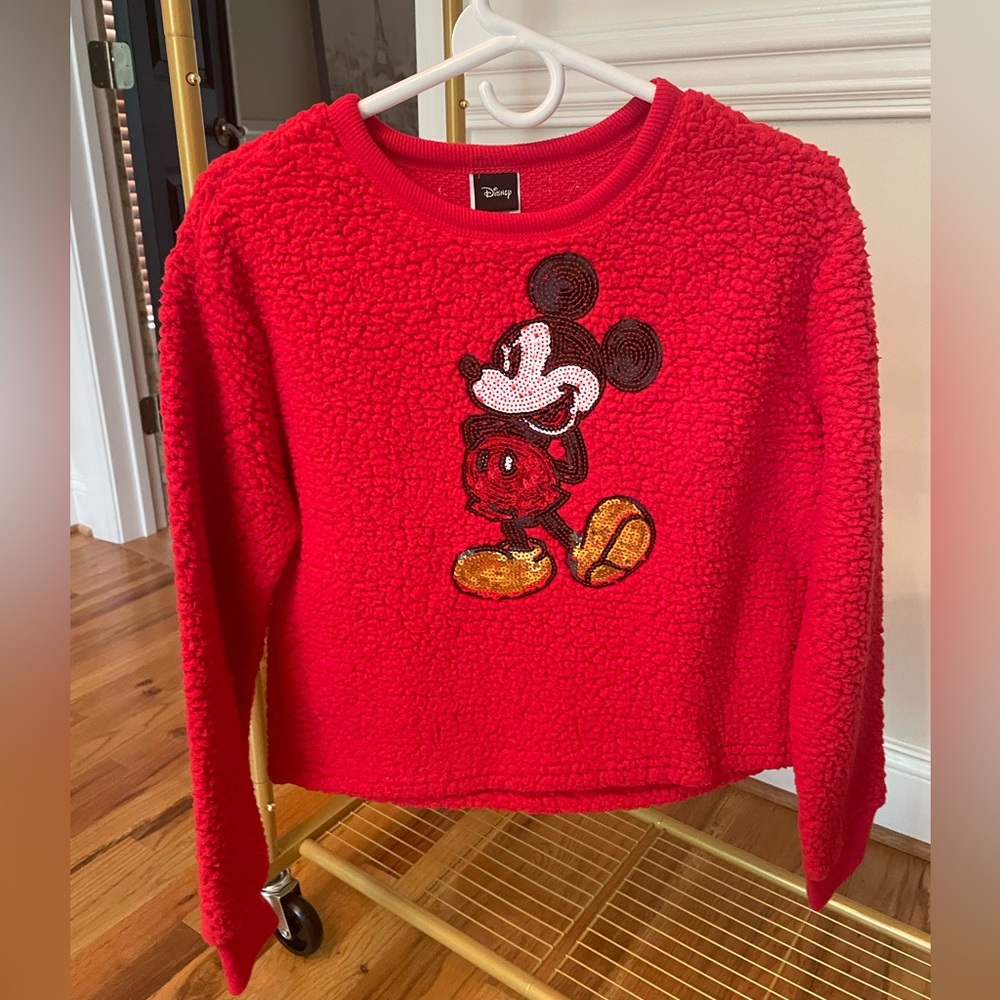 Like New Red Mickey Mouse Sequin Sweater